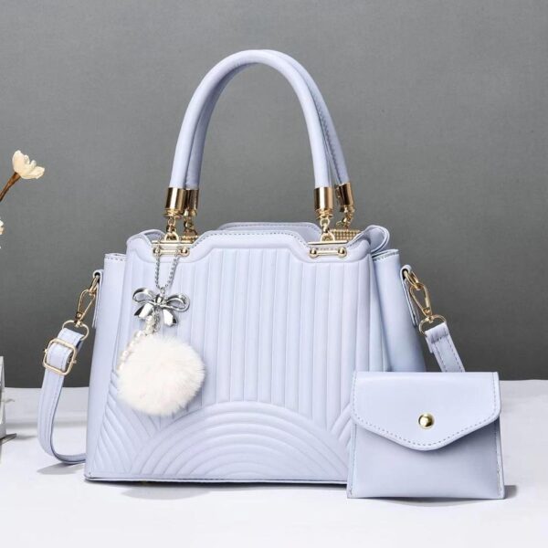 Womens Fashion Totes Satchel Leather Handbag with Pompom - Image 3