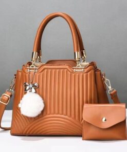 Alternative view of Womens Fashion Totes Satchel Leather Handbag with Pompom