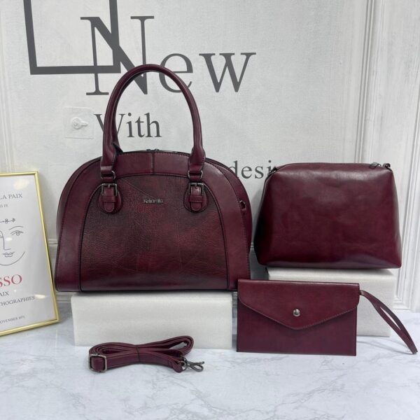 Keira Mila 3-in-1 Faux Leather Ladies Fashion Handbag Set - Image 9