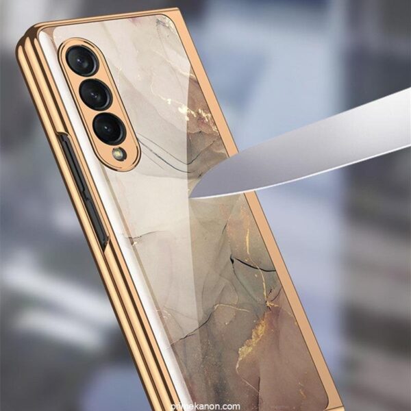 Samsung Galaxy Z Fold 5/6 Series Stylish Marble Gold Electroplated Frame with Patterned Glass, Built-in Screen Protector - Image 13