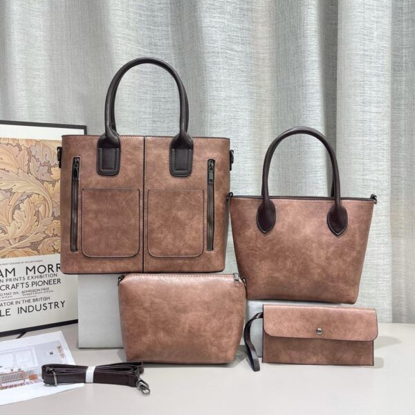 4 in 1 PU Leather Design Large Capacity Cross shoulder Women Handbags - Image 7