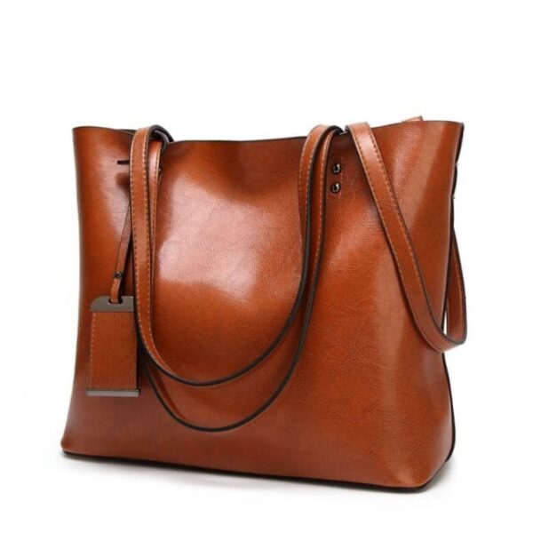 Waxing Leather bucket Double strap Pu Leather shoulder Women Handbag - Image 4