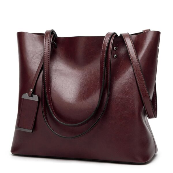 Waxing Leather bucket Double strap Pu Leather shoulder Women Handbag - Image 2