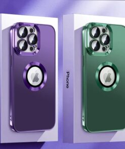 Luxury AG Matte Defender Metal Plating Shockproof Texture Logo Case Cover For iPhone 13 Pro /14 Pro