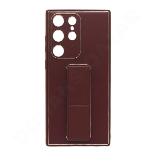 Samsung Galaxy S22/S23 Series Premium Gold Electroplated Luxury Leather Case with Magnetic Car Mount Holder & Wrist Strap Case Kickstand - Image 2