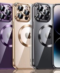 Luxury Premium Transparent Plating Magsafe with Full Camera Lens Case Cover For iPhone 15 Pro Max/16 Pro Max