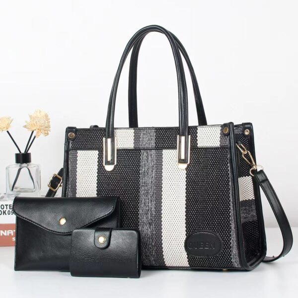New Arrival QUEEN 3 Piece Retro casual portable Hot Sale contrast color Tote fashion hand bag - Image 2