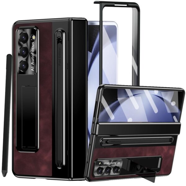 Samsung Galaxy Z Fold Series  Retro Leather Case with S Pen Holder, Slim Stylus, Hinge Protection Kickstand and Screen Protector - Image 25