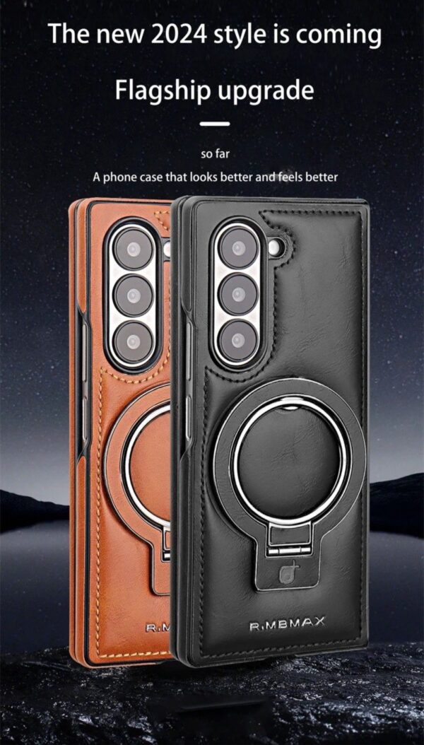 Luxury Premium PU Leather Folding Invisible Holder  Magsafe Phone Case Cover for Samsung Galaxy Z Fold 5 - Image 2