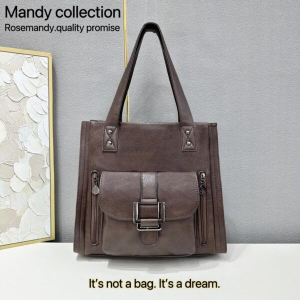 Modern Design Classic Retro Casual Large Capacity Rose Mandy Top Grain Leather Handbag - Image 4
