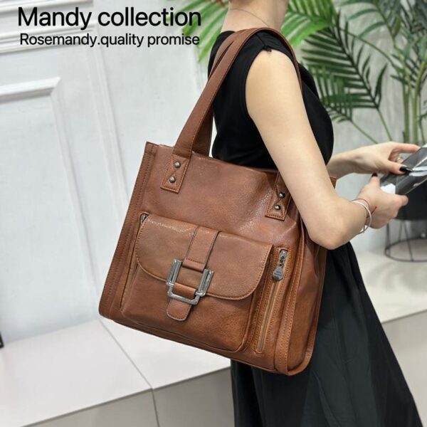 Modern Design Classic Retro Casual Large Capacity Rose Mandy Top Grain Leather Handbag - Image 11