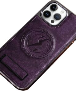 Magnetic Wireless Charging Kickstand Leather Case for iPhone Series Invisible Bracket Skin Feeling Slim Cover