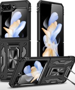 Luxury Premium Armor Hybrid with Ring Holder Kickstand Rugged Shockproof Case Cover For Samsung Z Flip5/Z Flip 6