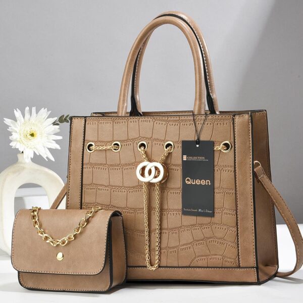 NEW QUEEN 2-in-1 Croc-Embossed Leather Tote & Clutch Handbag Set - Image 2