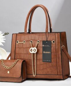 NEW QUEEN 2-in-1 Croc-Embossed Leather Tote & Clutch Handbag Set