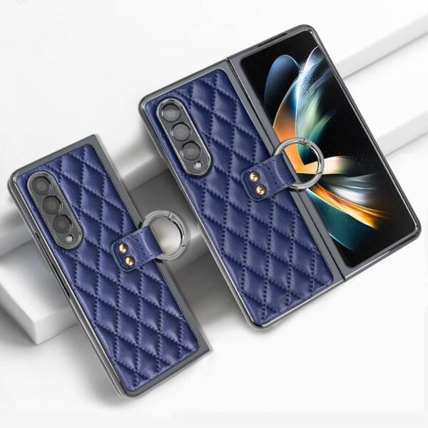 Samsung Galaxy Z Fold 3 4 5 6 Series, Luxury Plating Edge Case with Hanging Ring Anti-Scratch Screen Protection Leather Cover - Image 6