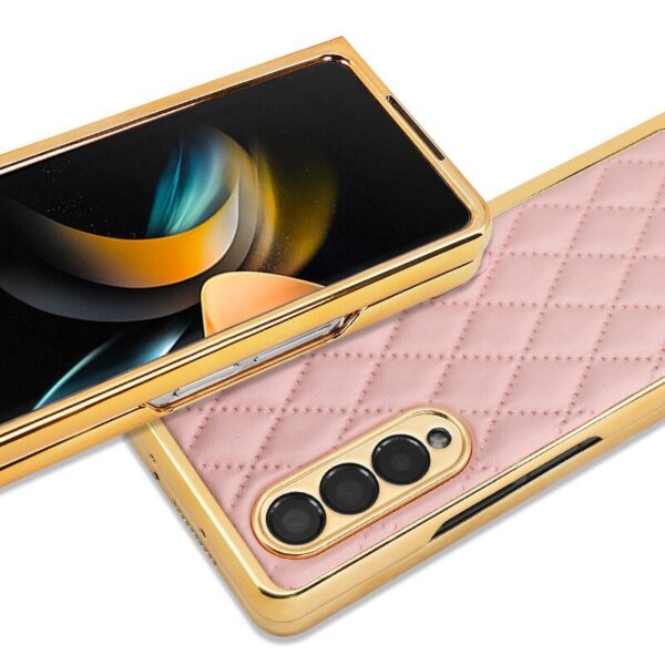 Samsung Galaxy Z Fold 3 4 5 6 Series, Luxury Plating Edge Case with Hanging Ring Anti-Scratch Screen Protection Leather Cover - Image 19