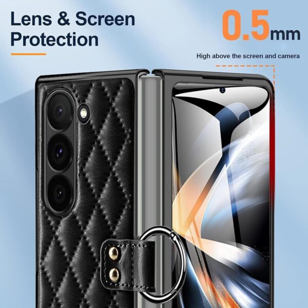 Samsung Galaxy Z Fold 3 4 5 6 Series, Luxury Plating Edge Case with Hanging Ring Anti-Scratch Screen Protection Leather Cover - Image 10