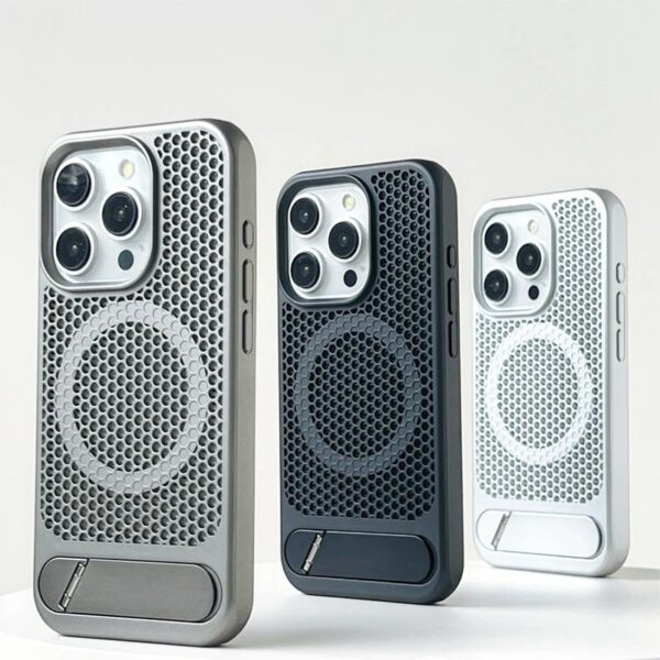 Luxury Premium Mesh Heat Cooling Wireless Charging MagSafe Invisible Stand Hard Case Cover For iPhone Series - Image 29