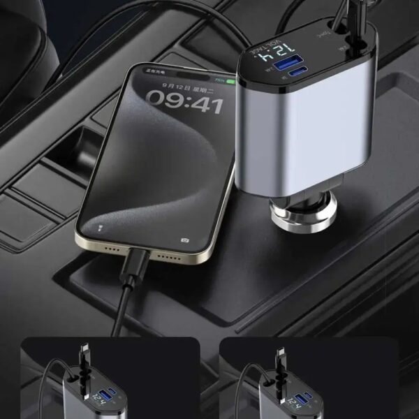 120W 4 IN 1 Retractable Car Charger USB C Cable  Fast Charge Cord Adapter PD QC3.0 - Image 23