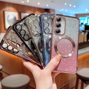Luxury Premium Eletroplated Glitter Case Cover and 3D Glass Protector for Samsung Galaxy A Series