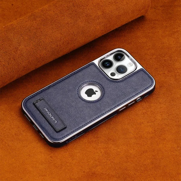 JDK Logo Cutout Luxury Plating Bumper Leather Folding Kickstand Phone Case For iPhone 16 15 14 Pro Max Series - Image 7