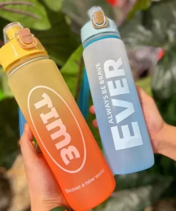 1000ml Water Bottle Matte Rainbow Gradient Plastic Sports Drink Bottle