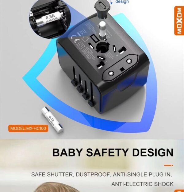 MOXOM 4 in1 with USB Charger Universal Adaptor Multi-Nation Travel Adapter - Image 10