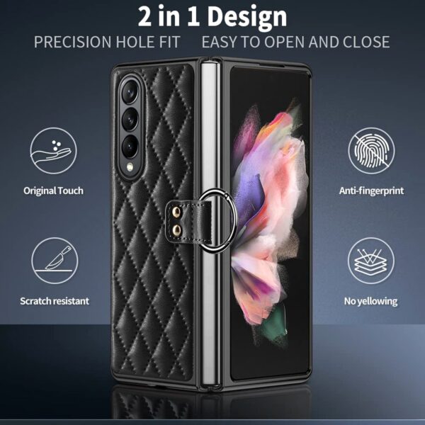 Samsung Galaxy Z Fold 3 4 5 6 Series, Luxury Plating Edge Case with Hanging Ring Anti-Scratch Screen Protection Leather Cover - Image 25