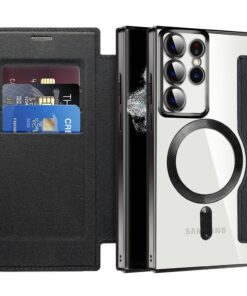 Samsung Galaxy S21/S22/S23 Ultra MagSafe Magnetic Absorption Leather Wallet Flip Case with Lens Protection