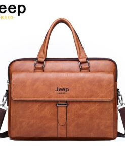 JEEP BULUO Men’s Leather Briefcases Bag Shoulder Fashion Business Laptop Bag