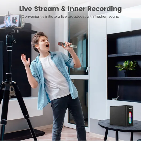 Amaya BD34 wireless Bluetooth speaker 12000mAh IPX5 waterproof outdoor Karaoke with 2 wireless microphone - Image 11