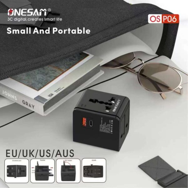 Premium ONESAM Universal Travel Adaptors Fast Charging USB-C + USB Port Output Type-C - Image 11
