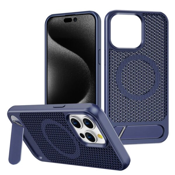 Luxury Premium Mesh Heat Cooling Wireless Charging MagSafe Invisible Stand Hard Case Cover For iPhone Series - Image 17