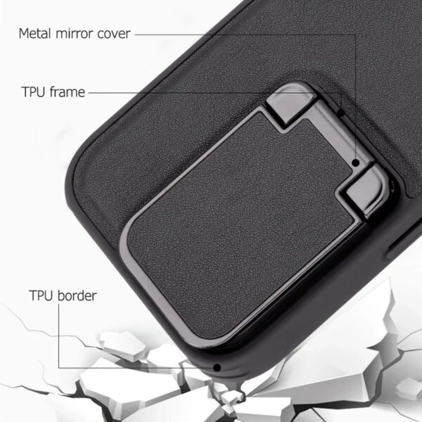iPhone 16/15 Pro Max Series Genuine Leather Back Lens Protection Cover, Anti -Scratch and Protect Privacy Flip Aluminum Alloy Stand Slim Cover - Image 12