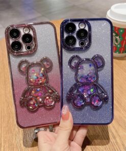 Luxury Premium Eletroplated Glitter Quicksand Cartoon Bear Case for iPhone Series
