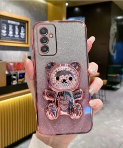 Alternative view of Luxury Premium Eletroplated Glitter Quicksand Cartoon Bear Case Cover and 3D Glass Protector for Samsung Galaxy A Series