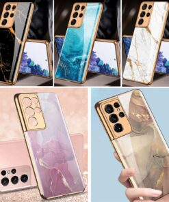 Luxury Premium Marble Shockproof Tempered Glass Case Cover for Samsung Galaxy S23 Ultra
