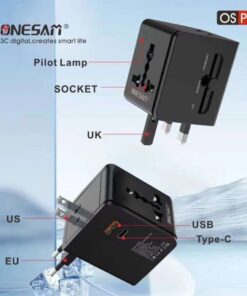 Premium ONESAM Universal Travel Adaptors Fast Charging USB-C + USB Port Output Type-C