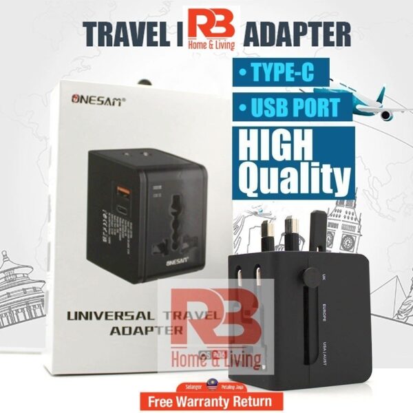 Premium ONESAM Universal Travel Adaptors Fast Charging USB-C + USB Port Output Type-C - Image 19