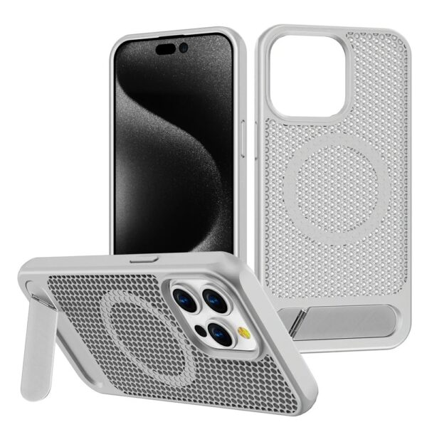 Luxury Premium Mesh Heat Cooling Wireless Charging MagSafe Invisible Stand Hard Case Cover For iPhone Series - Image 18
