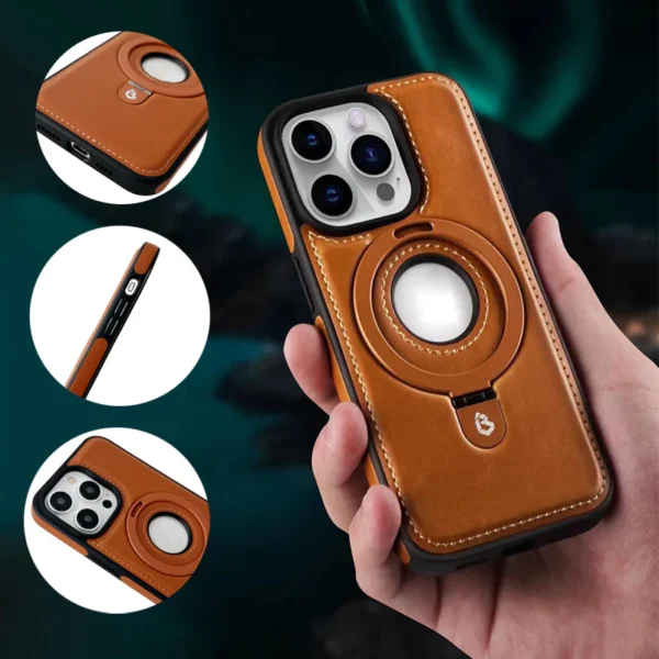 Luxury Premium Faux Leather Invisible Ring Stand Magnetic Phone Case for iPhone Series - Image 7