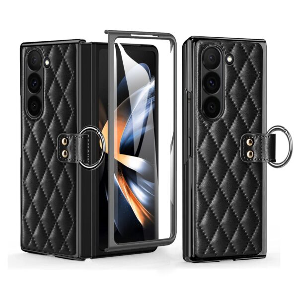 Samsung Galaxy Z Fold 3 4 5 6 Series, Luxury Plating Edge Case with Hanging Ring Anti-Scratch Screen Protection Leather Cover - Image 20
