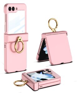 Samsung Galaxy Z Flip 5 5G GKK Ring Holder Hinged Case with Screen Film Protective Cover