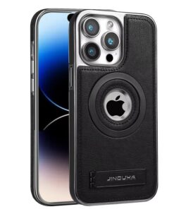 Alternative view of JDK Logo Cutout Luxury Plating Bumper Leather Folding Kickstand Phone Case For iPhone 16 15 14 Pro Max Series