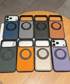 LuxRotate 360° Leather Stand Case for iPhone 17 Pro Max – Magnetic Kickstand Protective Cover