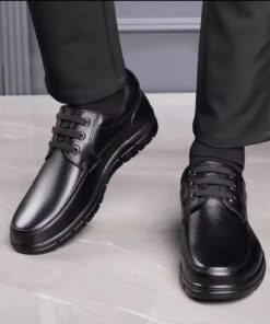 Alternative view of Laced Premium Grain Leather Men’s Casual Loafers – Flat Platform Walking Shoes