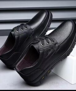 Laced Premium Grain Leather Men’s Casual Loafers – Flat Platform Walking Shoes