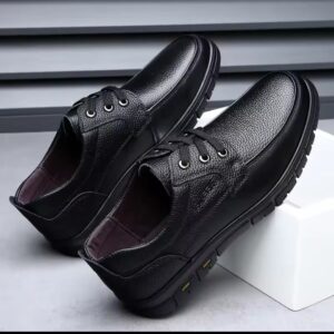 Laced Premium Grain Leather Men’s Casual Loafers – Flat Platform Walking Shoes