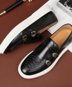 Men’s Urban Style Leather Monk Strap Loafers – All-Day Comfort